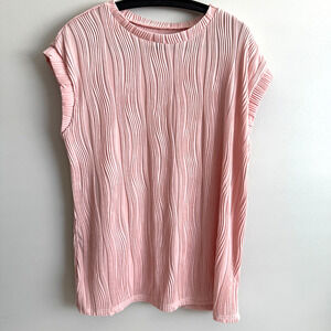 Women's Pink XL Textured Cap-Sleeve Blouse Top Office Layers Soft Whimsical